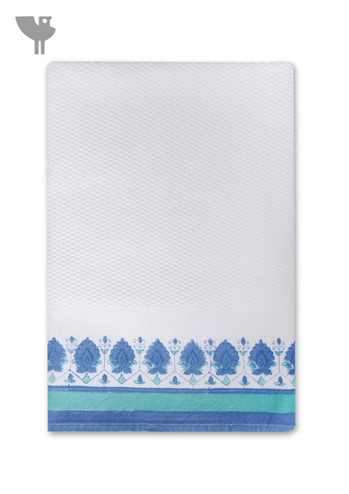 Handloom Cotton Bath Towel With Block Print Border